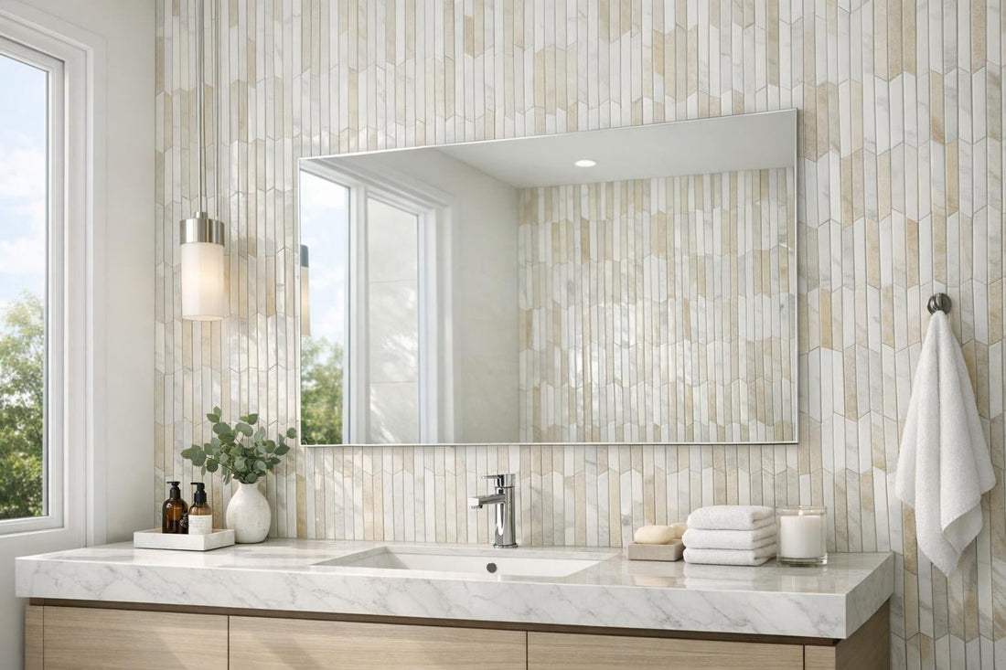 Linear Groove Thassos & Afyon Sugar Marble Mosaic Guide - Zicana Boutique