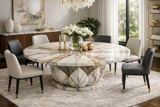 Lotus Round Dining Table: Marble Couture for Luxe Spaces - Zicana Boutique