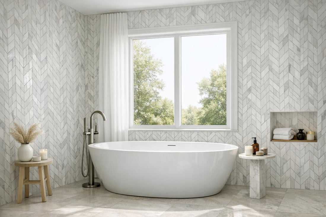 Luxor Bianco Dolomiti Mosaic: Elevate Interiors with Artistic Tile - Zicana Boutique