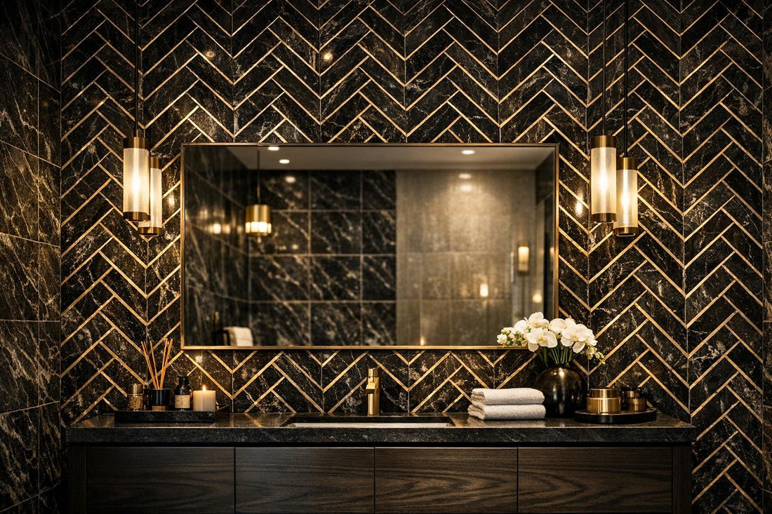 Luxurious Herringbone Marble and Metal Tile Solutions - Zicana Boutique