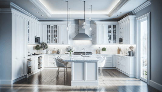 Luxurious White Cabinets Paired with Elegant White Granite Countertops - Z Boutique by Marble Couture