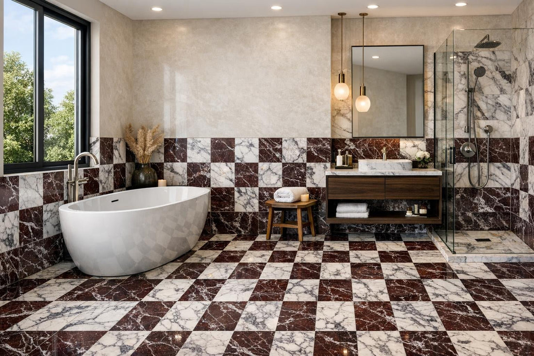 Luxury Checkerboard Rosso Levanto & Breccia Capraia Tile Insights - Zicana Boutique
