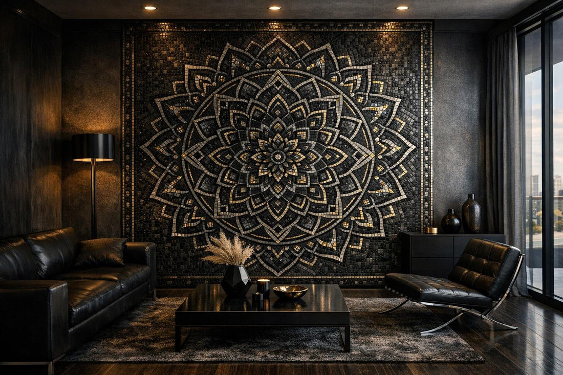 Mandala Noir Mosaic: Elevate Spaces with Artistic Tile - Zicana Boutique
