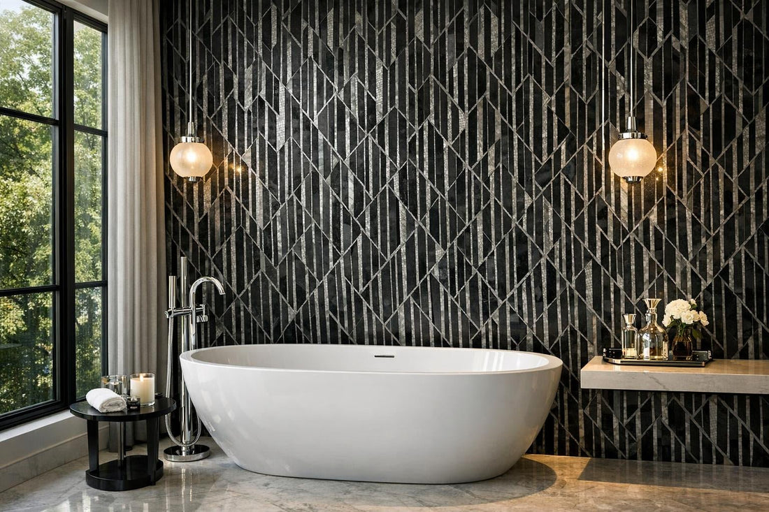 Michelle Gerson's Stix Black Waterjet Mosaic: Artistic Elegance Defined - Zicana Boutique