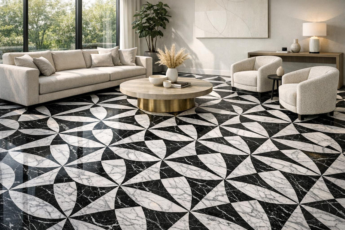 Nodo Marquina: Elevate Spaces with Geometric Marble Elegance - Zicana Boutique
