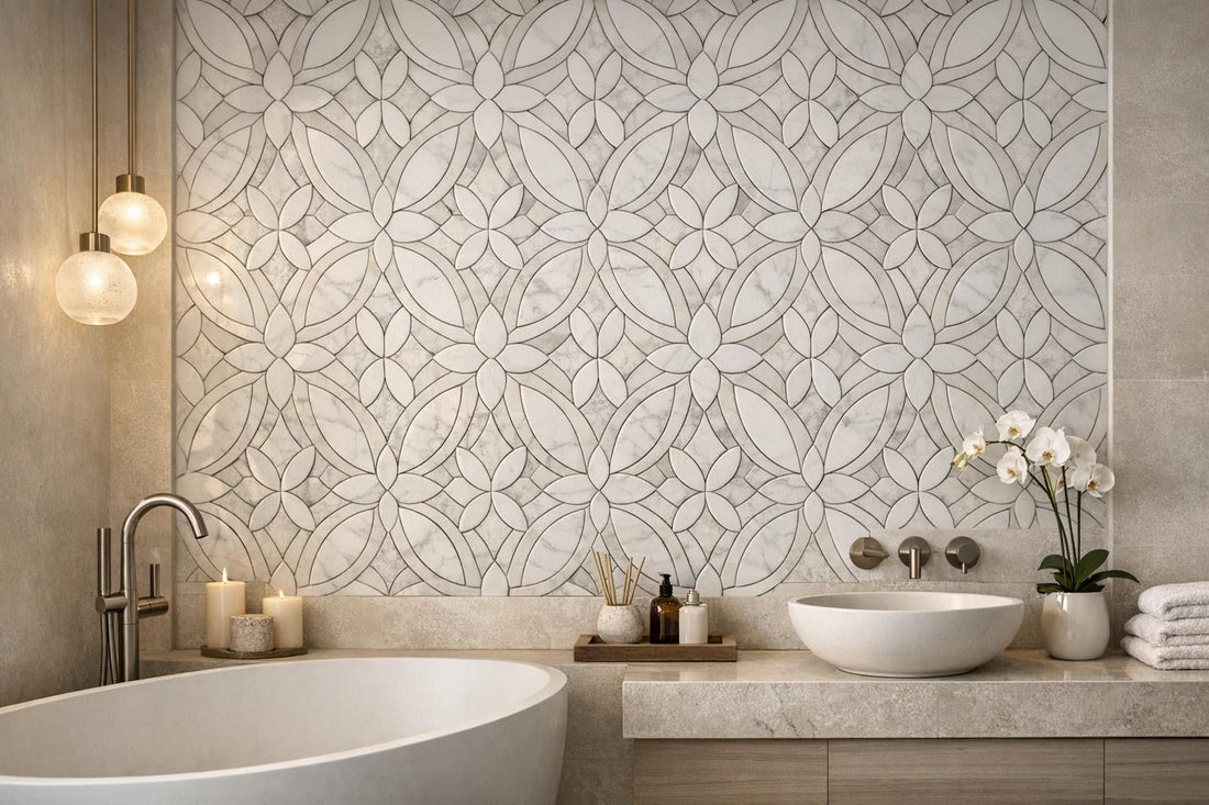 Orchid Flat Thassos Waterjet Mosaic: Transform Spaces Elegantly - Zicana Boutique