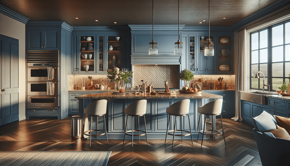 Perfect Pairing: Blue Cabinets and Brown Granite for Luxe Kitchens - Z Boutique by Marble Couture