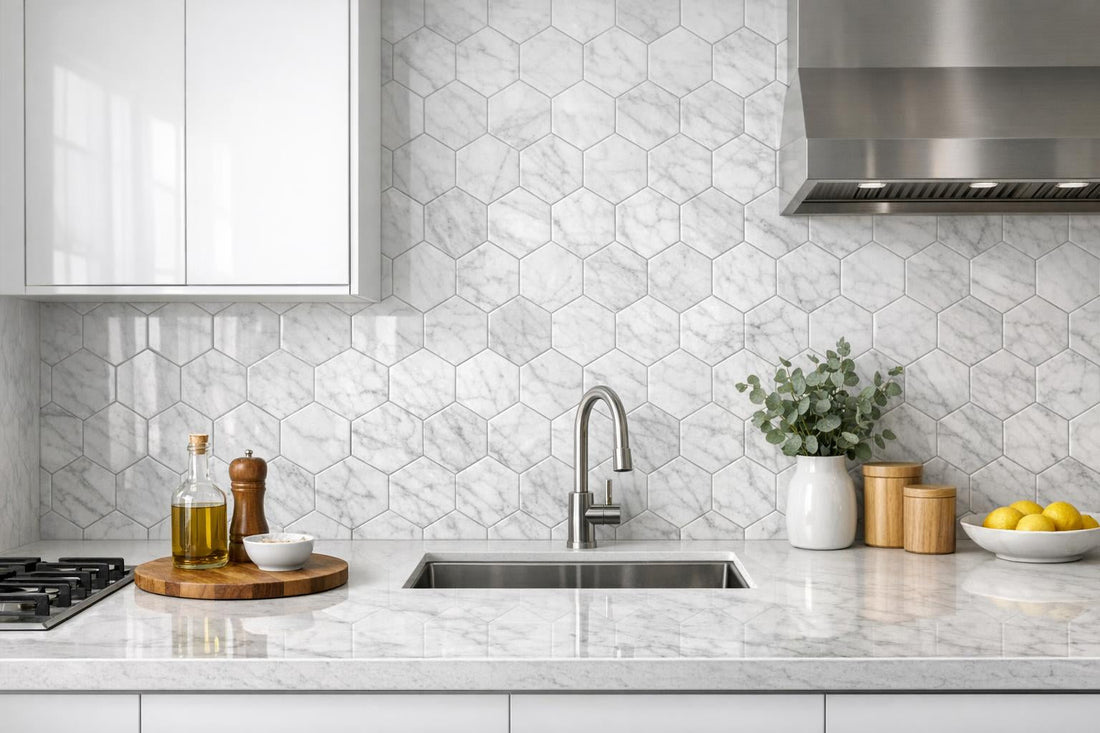 Polished Marble Elegance: Asian White Hexagon by Zicana - Zicana Boutique