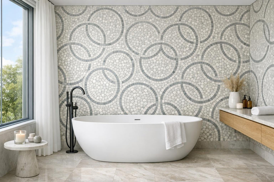 Rollin’ Stone Circles White Mosaic: Elegance for Professionals - Zicana Boutique