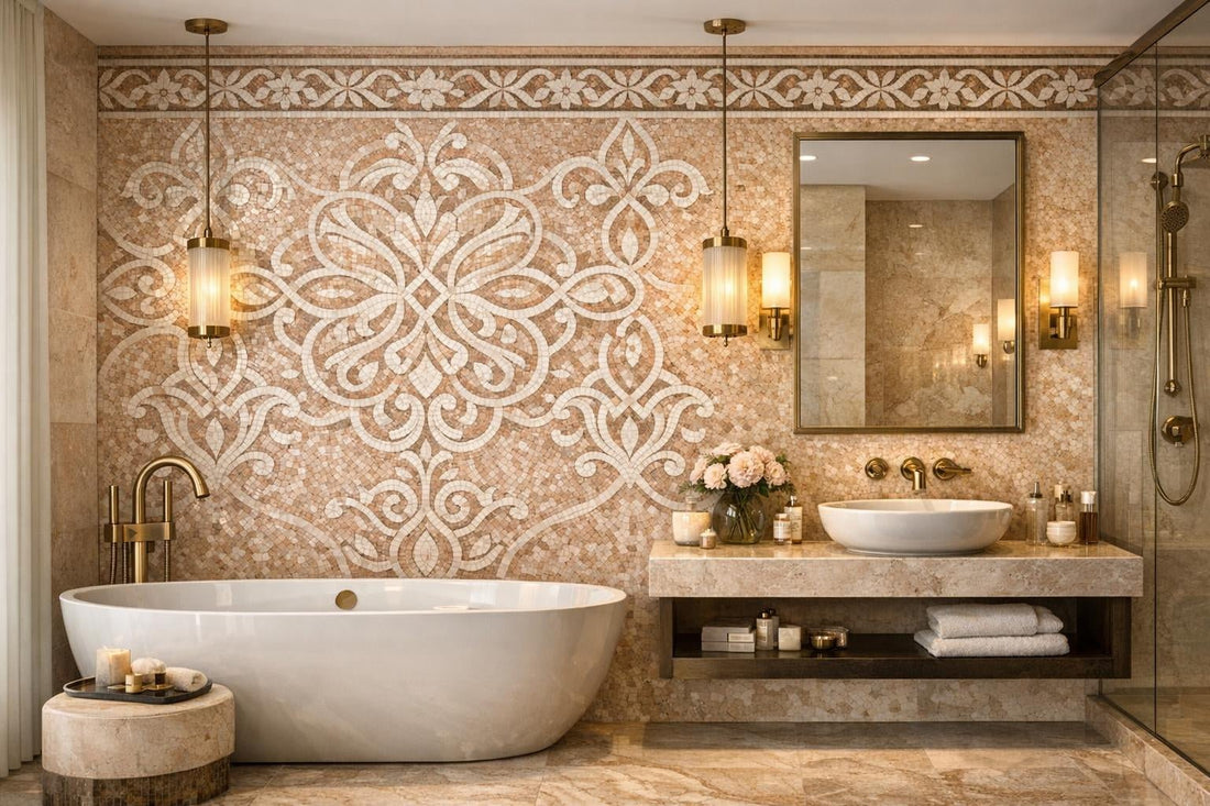 Rosa Perlino Marble Mosaic: Enhance Spaces with Artistic Elegance - Zicana Boutique
