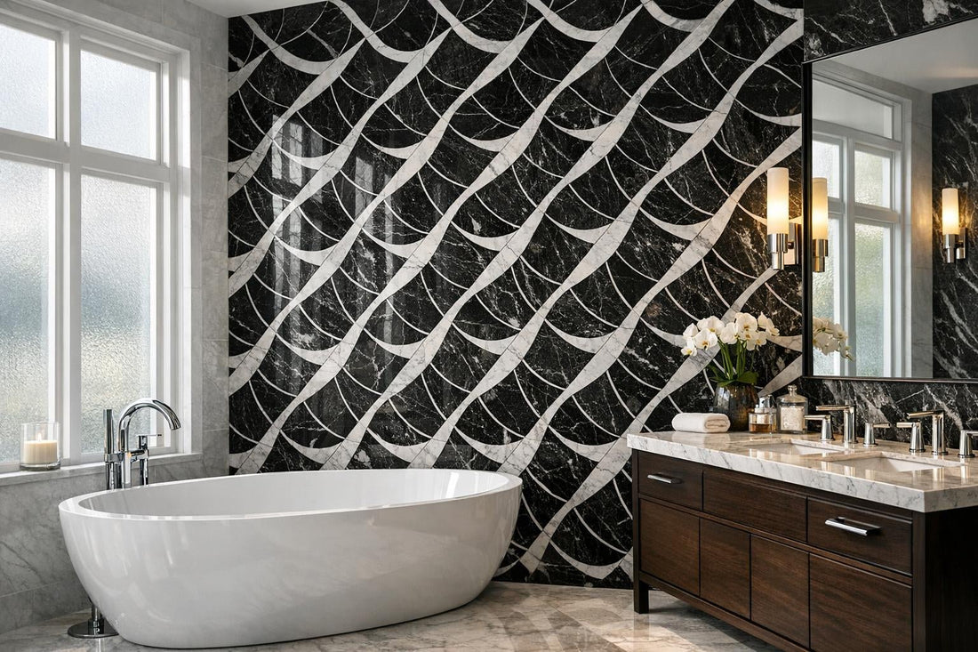 Sail Black Waterjet Mosaic: Elevate Interiors with Artistic Tile - Zicana Boutique