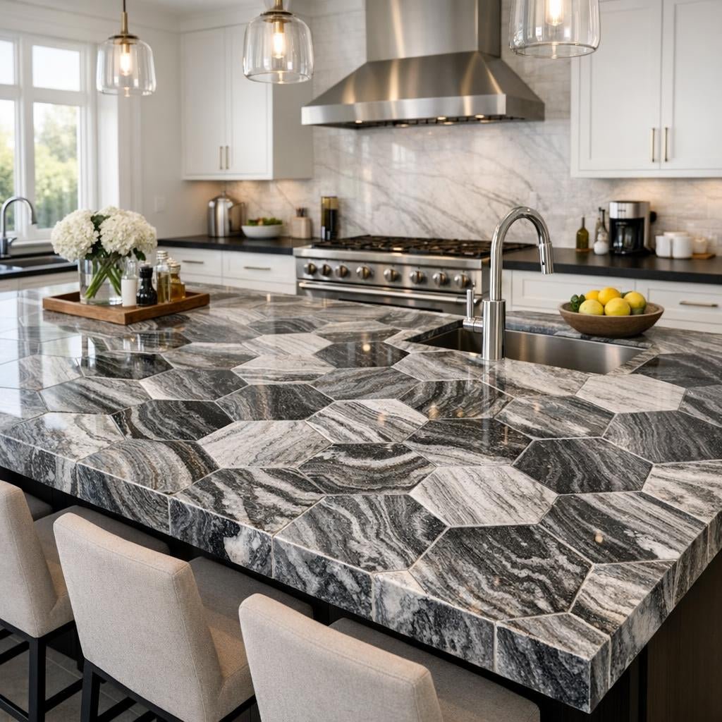 Silver Wave Marble Hexagon: Elegance for Professionals - Zicana Boutique