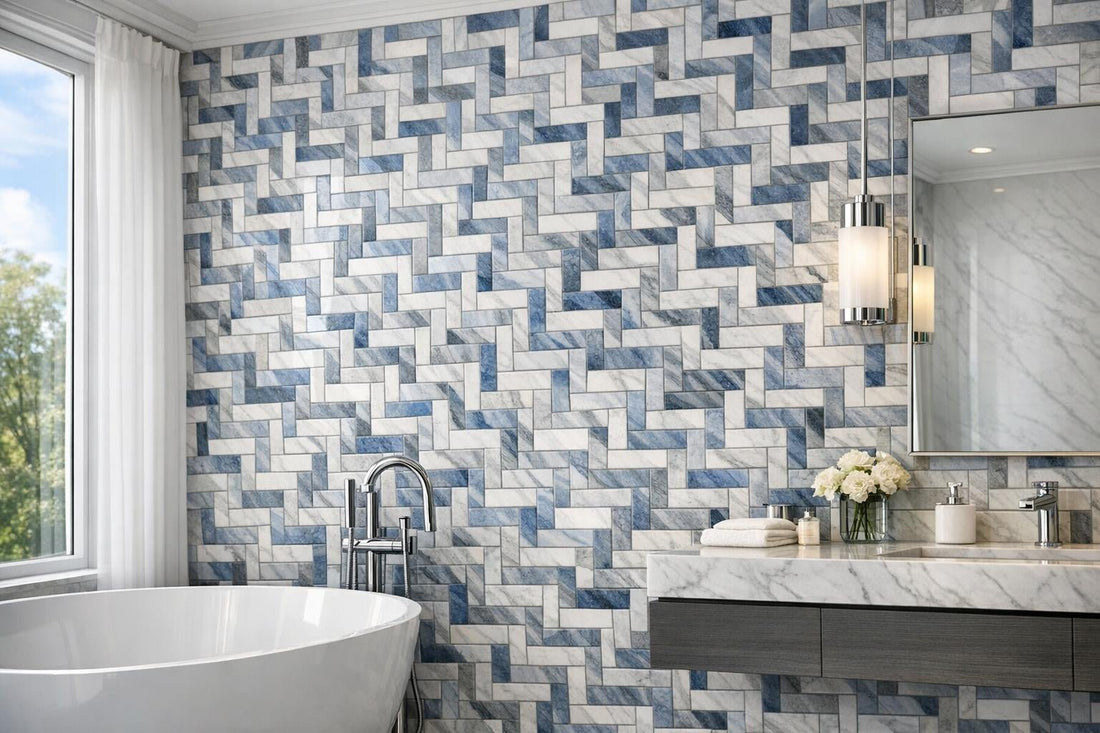 Sky 3D BlockWeave Marble Mosaic Tile Trends at Zicana - Zicana Boutique