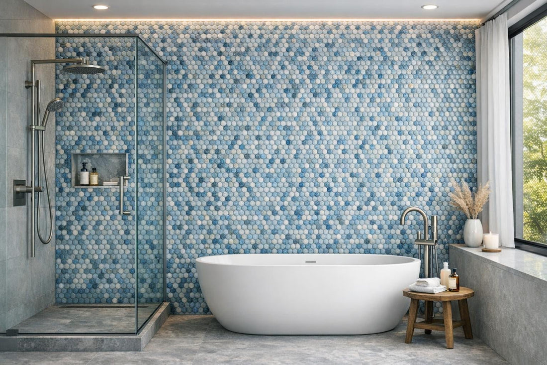 Studs Blue Marble Blend Mosaic: Elevate Interiors with Artistic Tile - Zicana Boutique