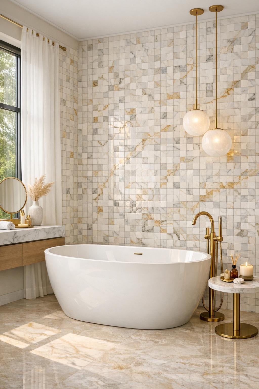 Studs Calacatta Gold Marble Mosaic: Enhance Elegance and Style - Zicana Boutique