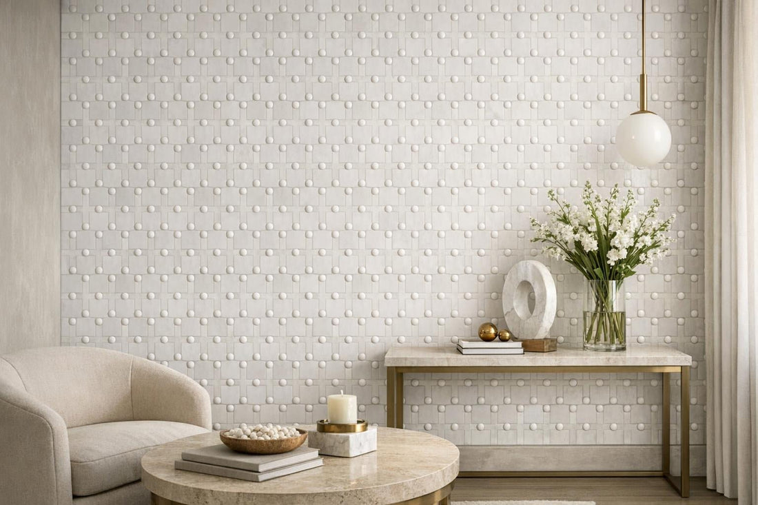 Studs Thassos Marble Mosaic: Elevate Spaces with Artistic Tile - Zicana Boutique