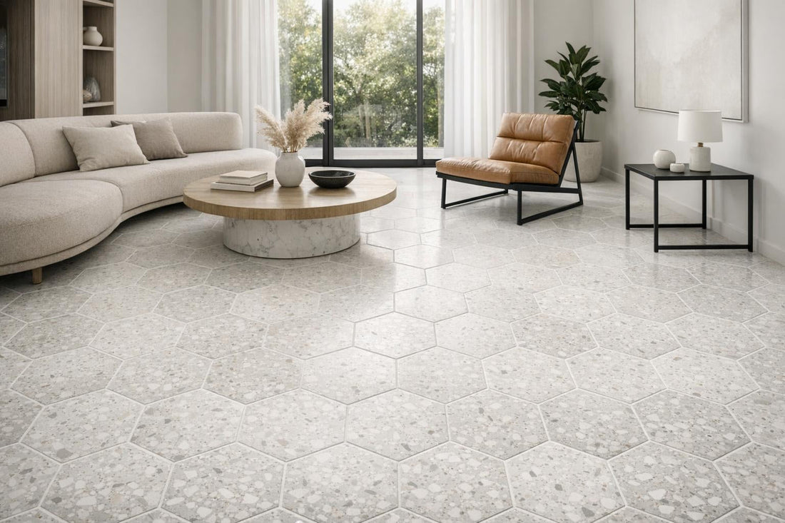 Stylish Bianco Honed Terrazzo Hexagon for Elegant Spaces - Zicana Boutique