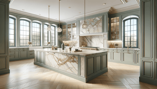 Taj Mahal Quartzite Green Cabinets Inspire Luxe Kitchen Design - Zicana Boutique