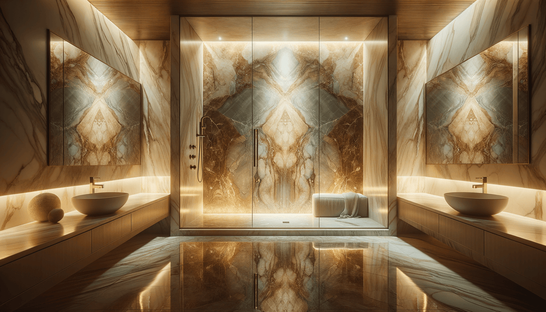 Taj Mahal Quartzite in Shower Elevates Luxury and Durability - Zicana Boutique