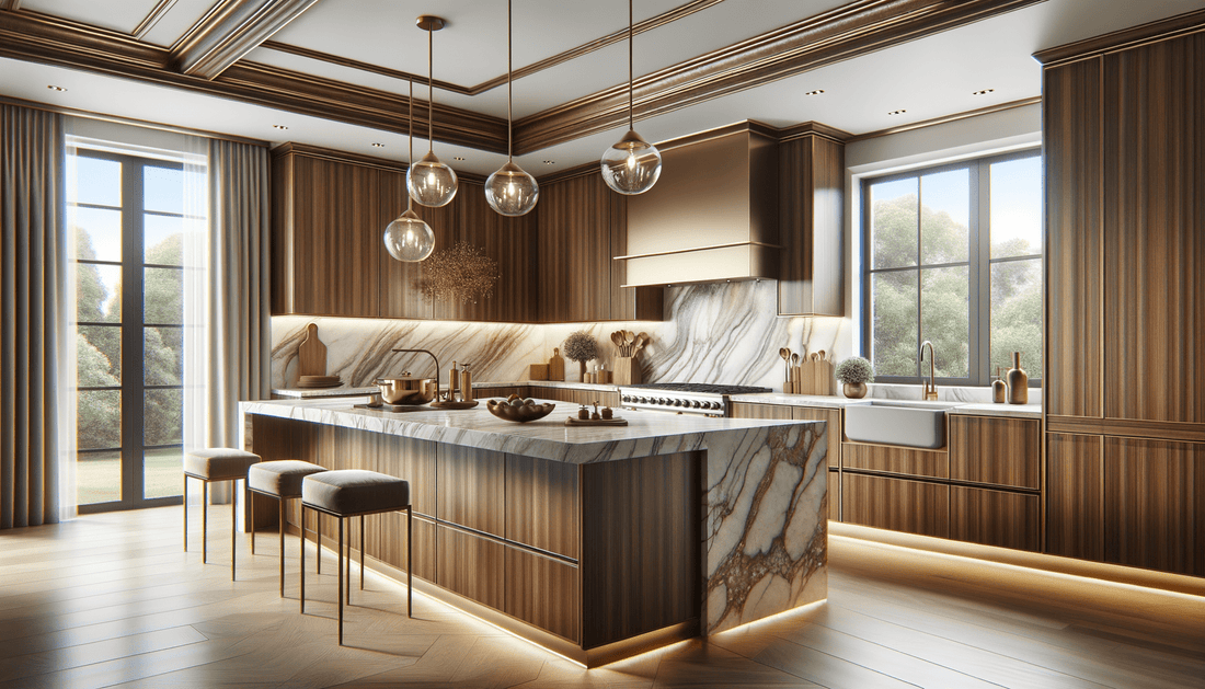 Taj Mahal Quartzite on Walnut Cabinets for Luxe Interiors - Zicana Boutique