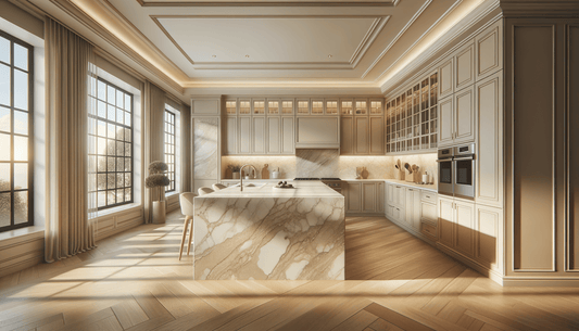 Taj Mahal Quartzite with Beige Cabinets Elevates Timeless Design - Zicana Boutique