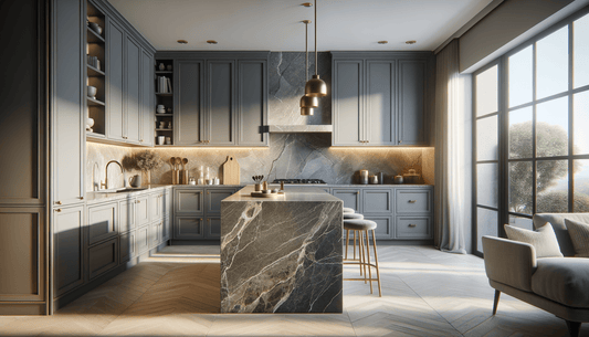 Taj Mahal Quartzite with Grey Cabinets for Timeless Interiors - Zicana Boutique