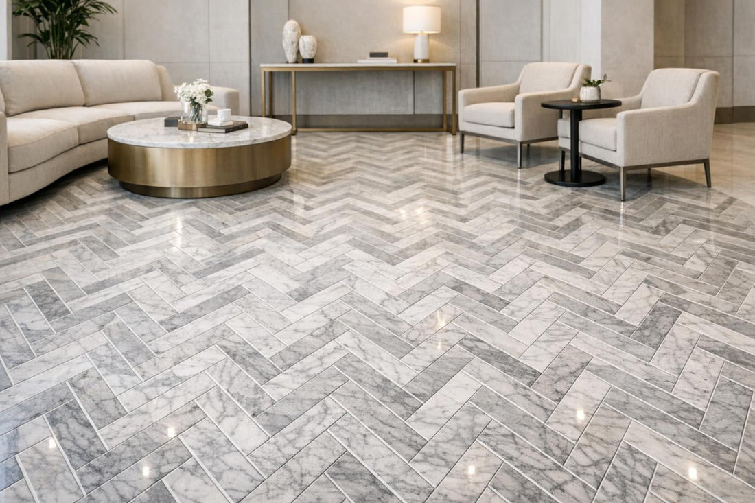 Thin Herringbone Bianco Antico Marble Mosaic for Luxurious Spaces - Zicana Boutique