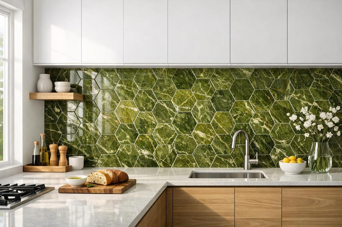 Timeless Elegance: Olive Green Polished Marble 10 1/2'' Hexagon - Zicana Boutique
