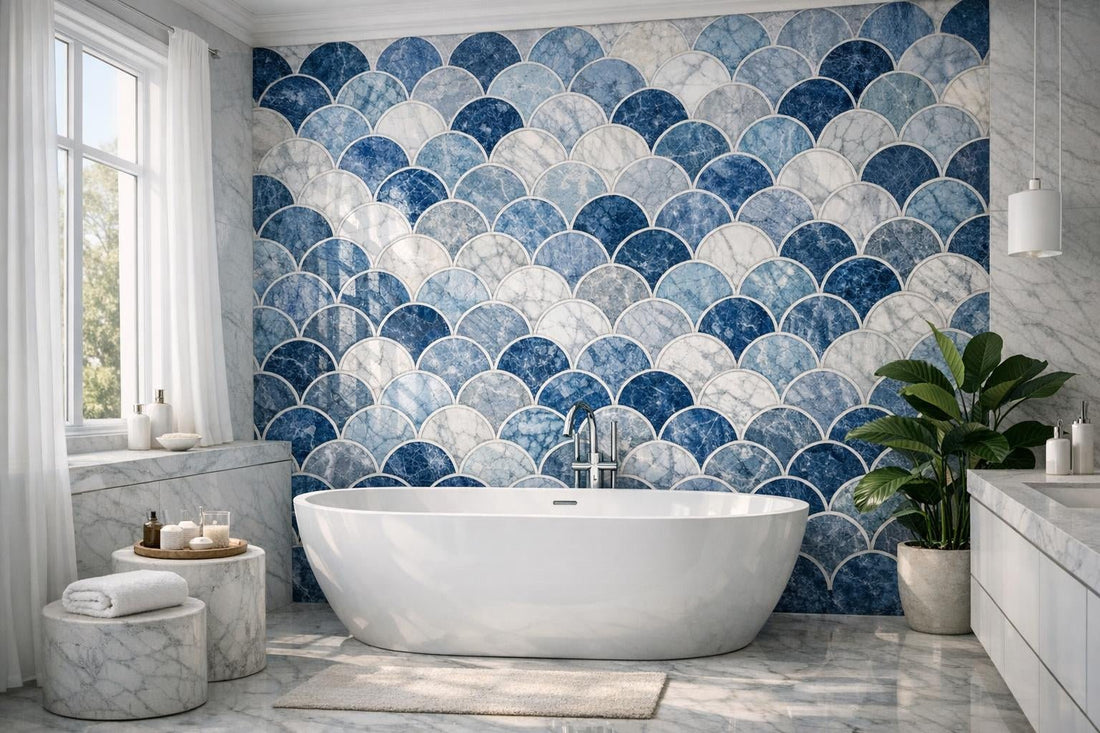 Tonal Scallop Azul Marble Elegance for Design Pros - Zicana Boutique