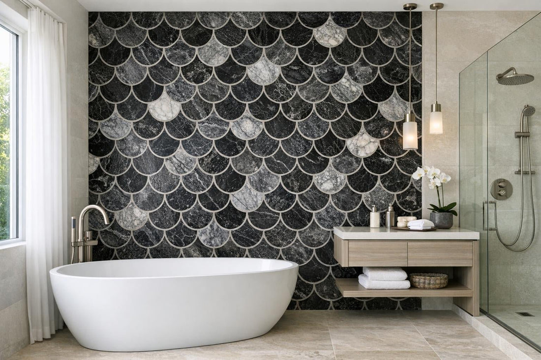 Tonal Scallop Noir Marble: Elevate Designs with Zicana Boutique - Zicana Boutique