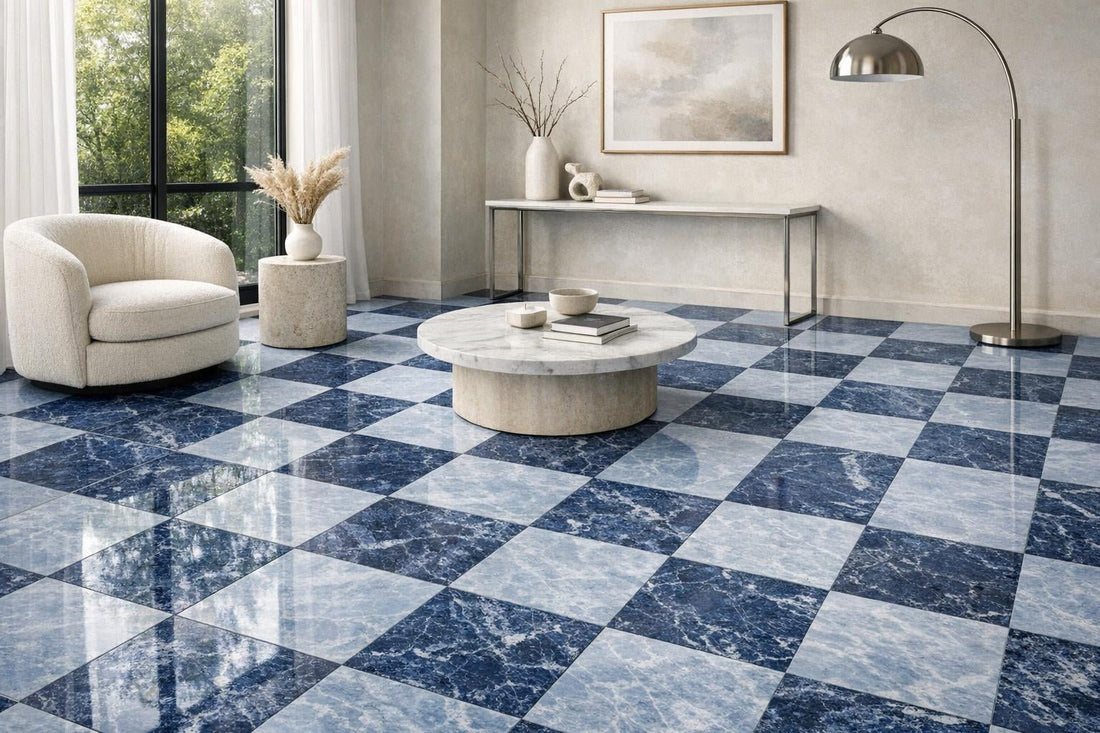 Transform Spaces: Checkerboard Blue Mont & Blue Celest Tiles - Zicana Boutique