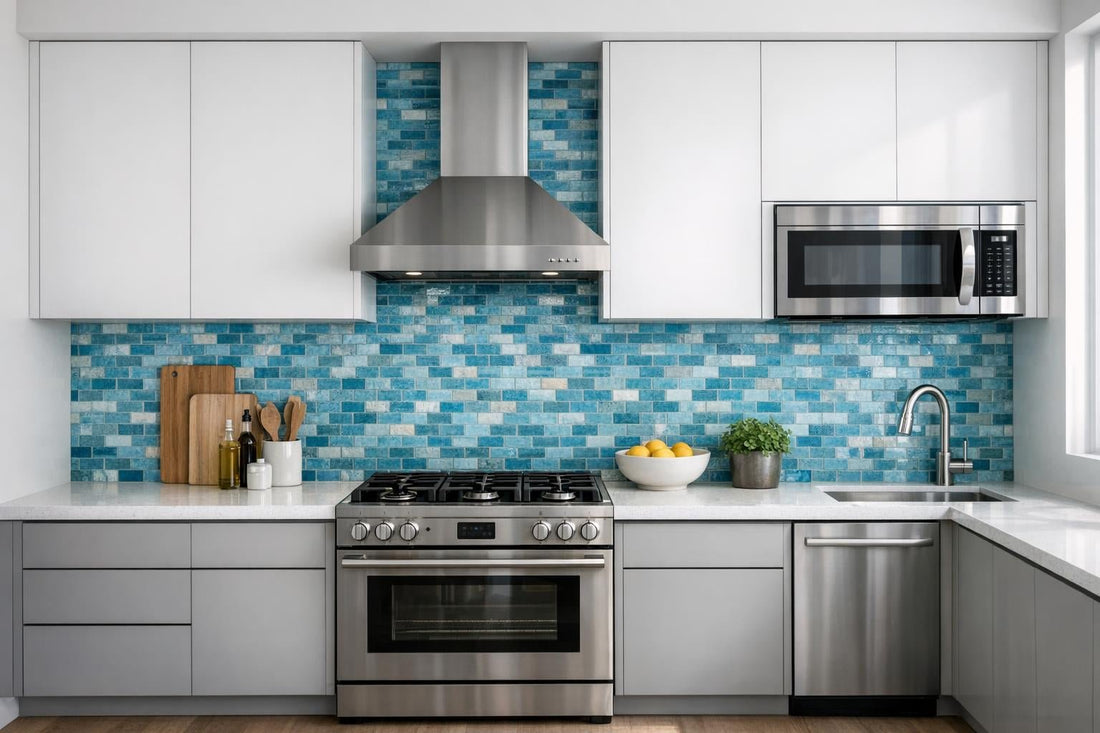Transform Spaces with Abbey Road Ocean Blue Travertine Mosaic - Zicana Boutique