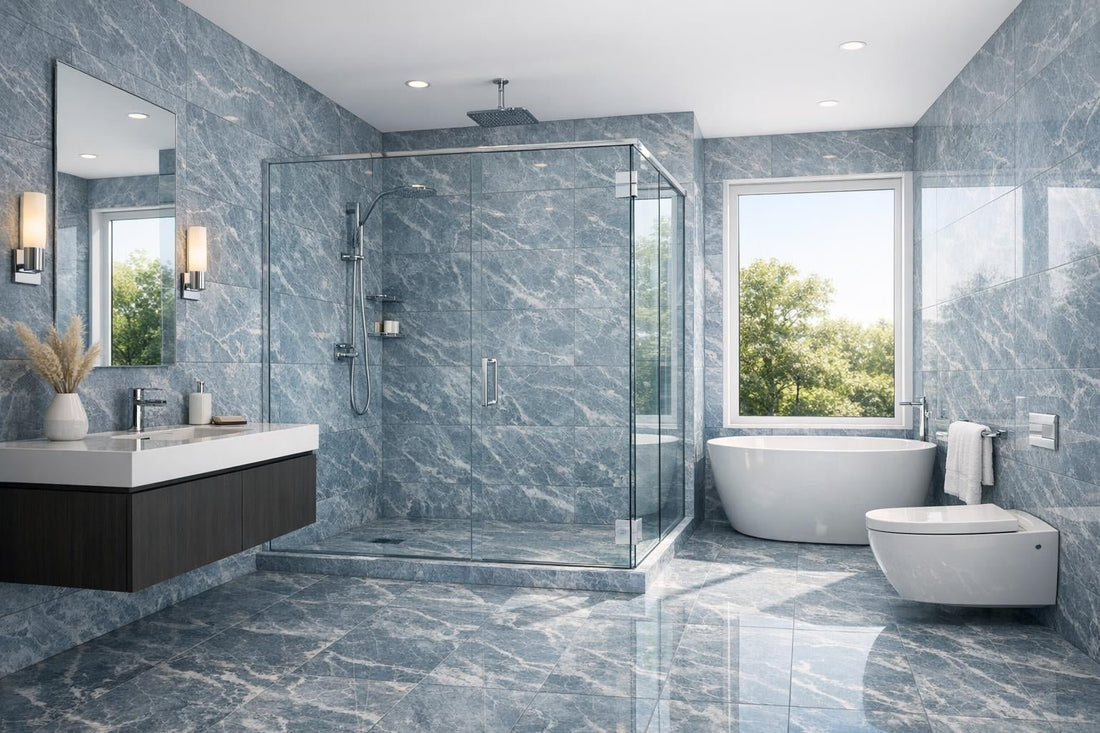 Transform Spaces with Blue De Savoy Marble Tiles - Zicana Boutique