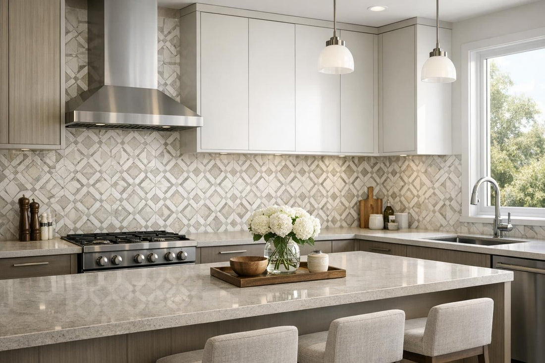 Transform Spaces with Callen Light Square Geometric Waterjet Tile - Zicana Boutique