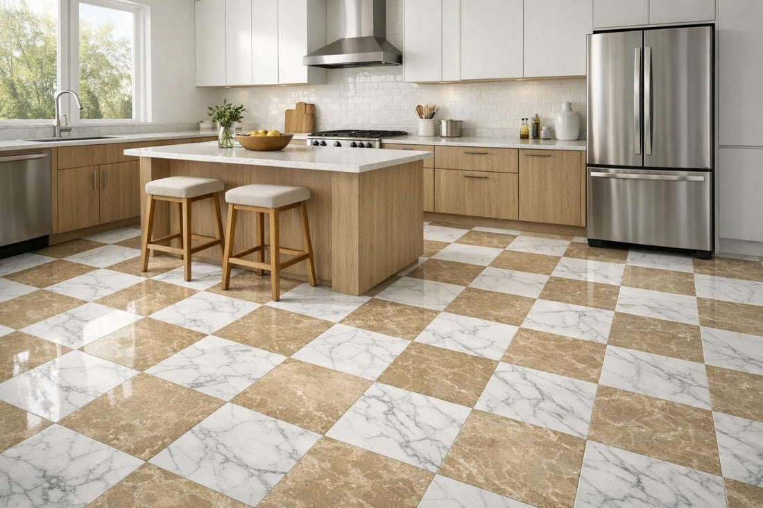 Transform Spaces with Checkerboard Calacatta & Botticino Marble Tiles - Zicana Boutique