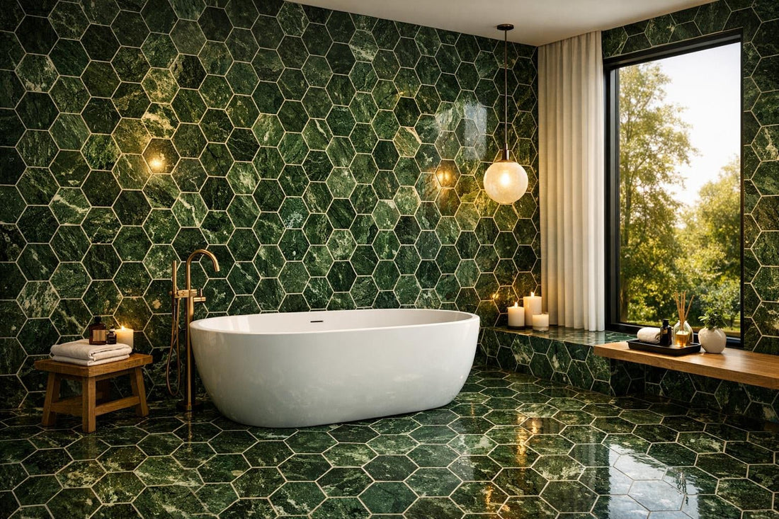 Transform Spaces with Empress Green Marble Hexagon Tiles - Zicana Boutique