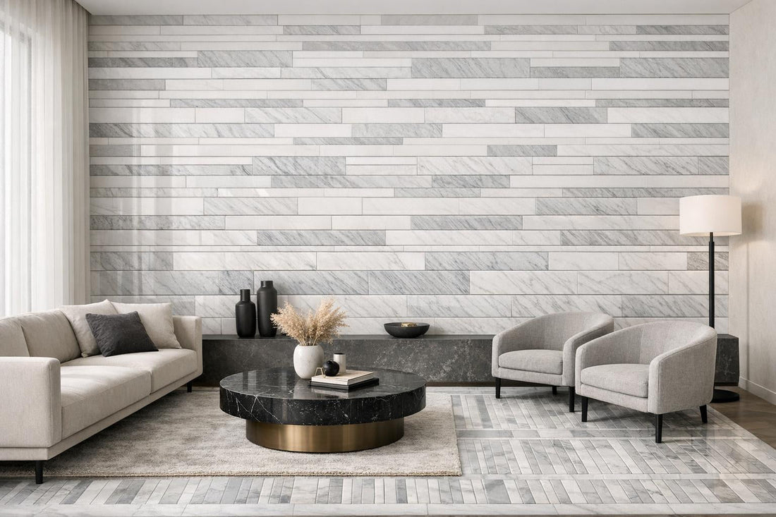 Transform Spaces with Linear Groove Thassos & Dolomite Mosaic - Zicana Boutique