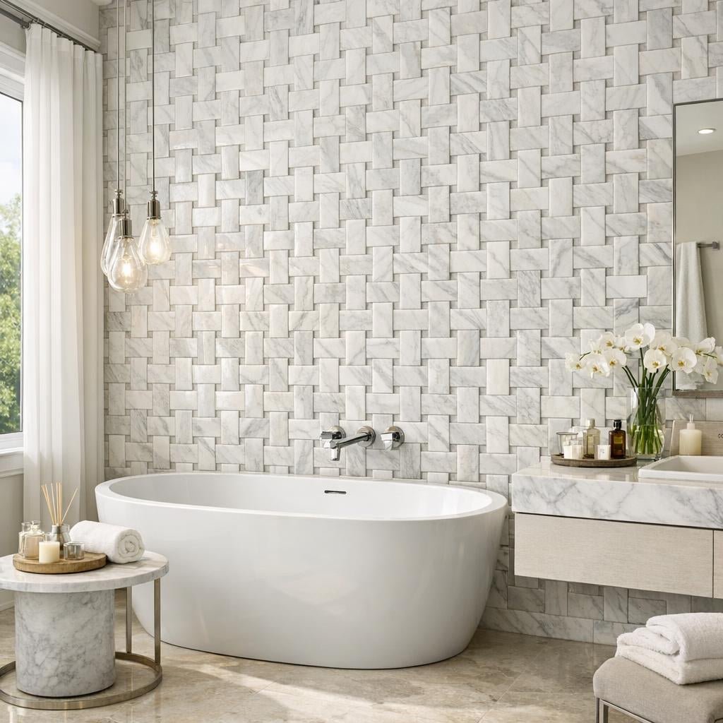 Transform Spaces with Pearl 3D BlockWeave Marble Mosaic Tile - Zicana Boutique