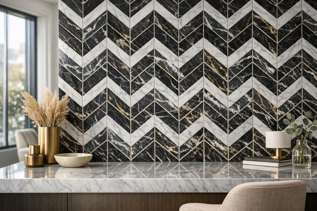 Transform Spaces with Transia Laurent Marmara Chevron Marble Mosaic - Zicana Boutique