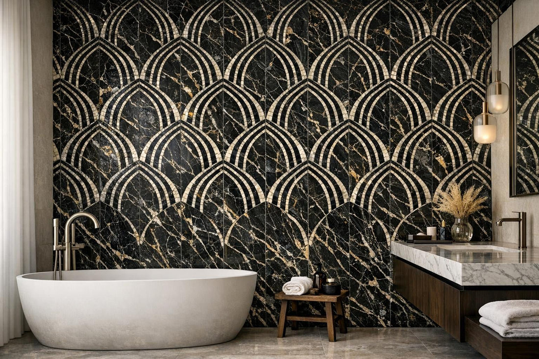Transform Spaces with Xanadu Falls Nero Marble Mosaic Tile - Zicana Boutique