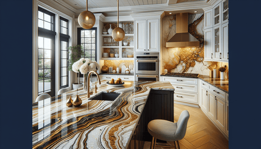 Transforming Kitchens: Magma Gold Granite with White Cabinets - Z Boutique by Marble Couture