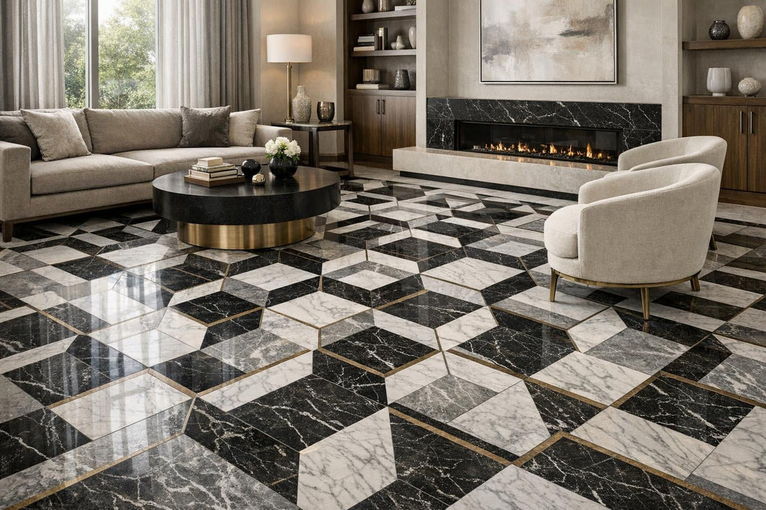 Umbraline Space Geometric Waterjet Marble Tile for Elegant Spaces - Zicana Boutique