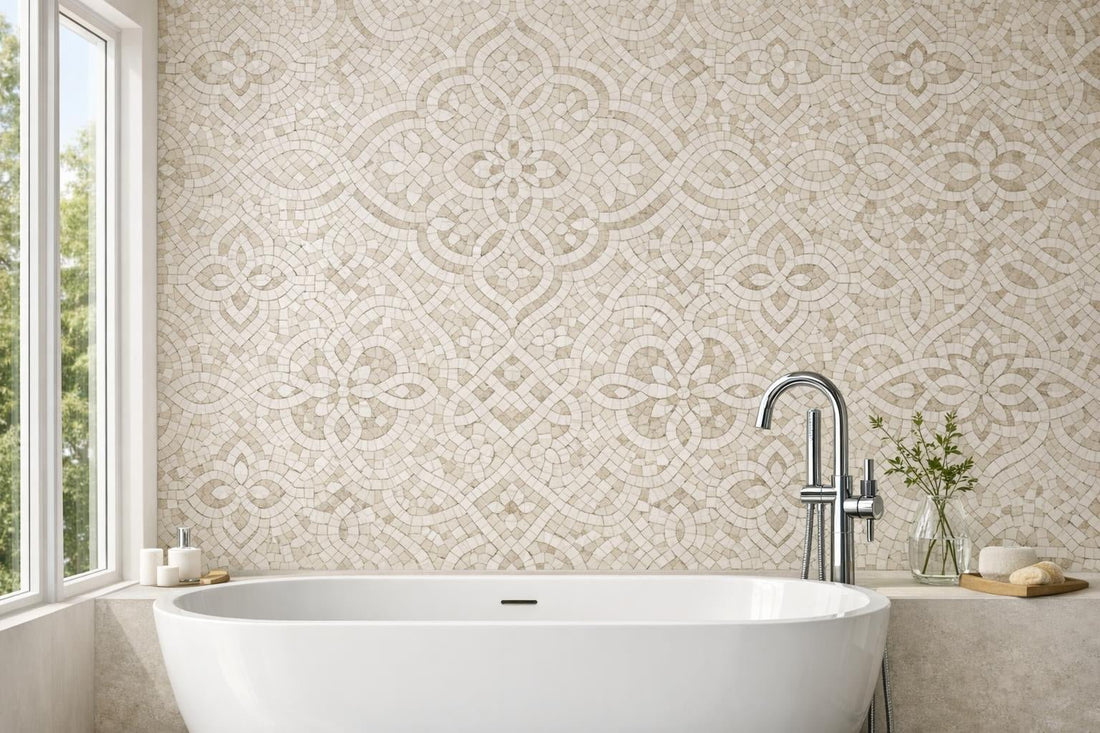 White Sand Marble Mosaic: Elevate Interiors with Artistic Tile - Zicana Boutique