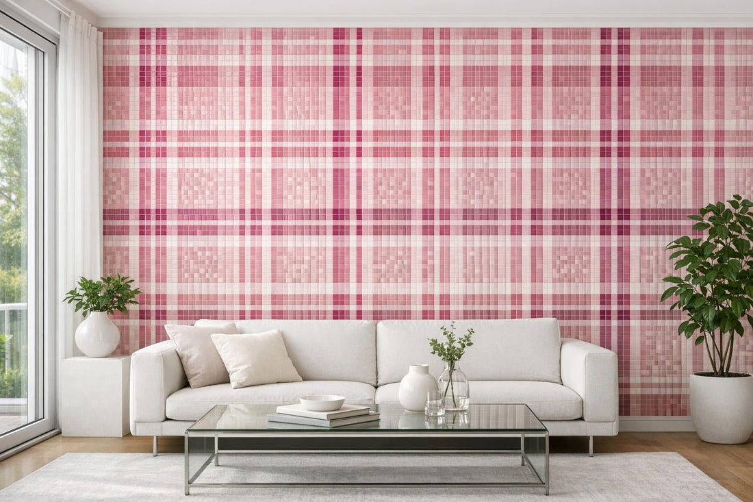 Windowpane Plaid Pink: Elevate Interiors with Artistic Tiles - Zicana Boutique