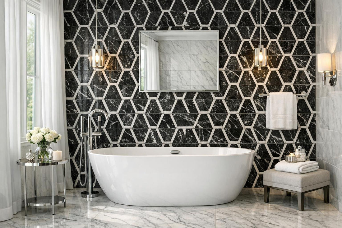 Zicana's Avelis Noir Trapezoid Tile: Elevate Designs Now - Zicana Boutique