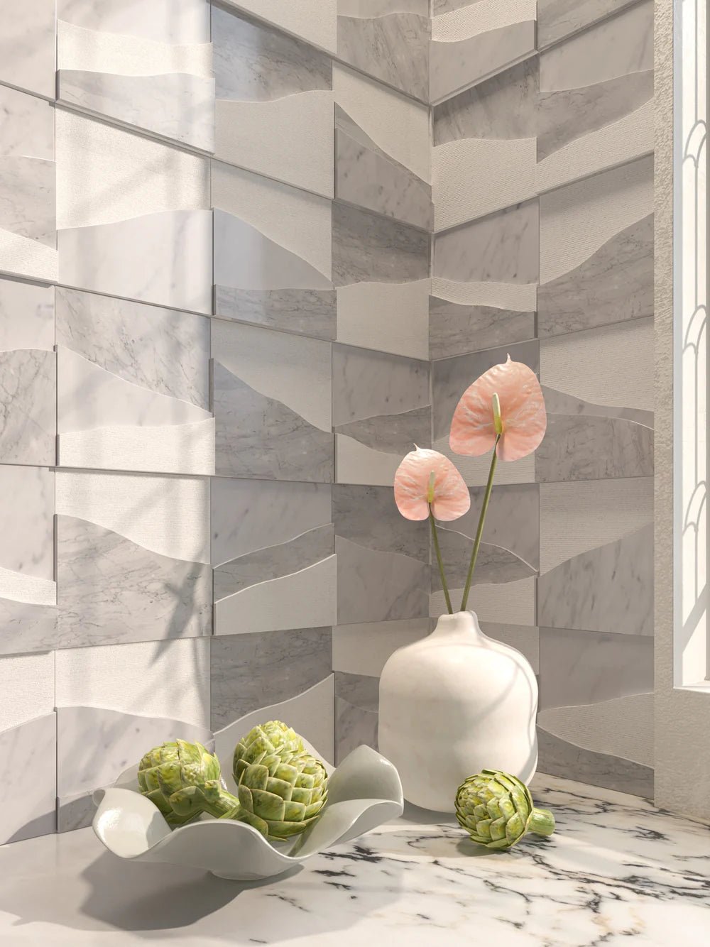 Ali Budd Kata Bardiglio Marble Dimensional Tile Zicana Boutique - Zicana Boutique - 2
