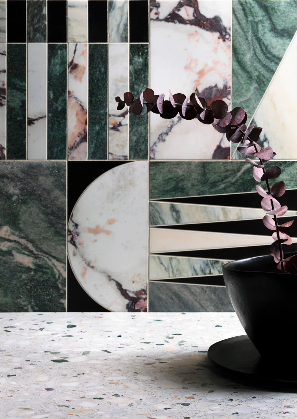 Alison Rose Euclid Large Green Waterjet Mosaic Artistic Tile - Zicana Boutique - 4