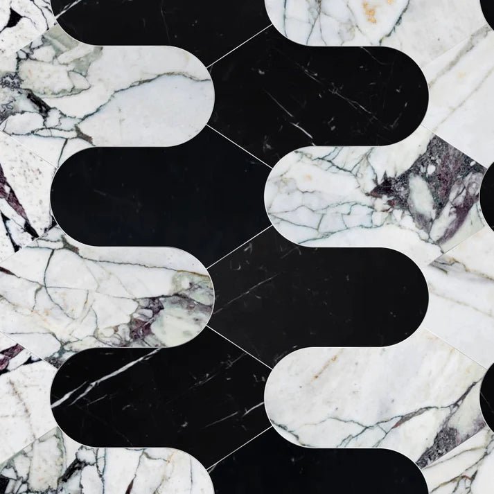 Allen Breccia Geometric Marble Waterjet Tile Zicana Boutique - Zicana Boutique - 1