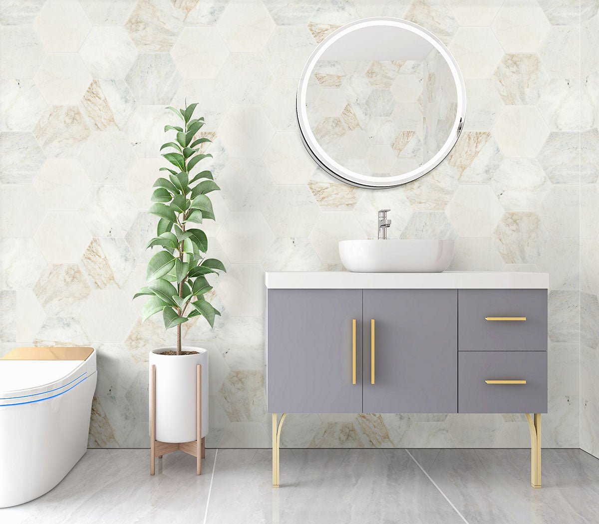 Arabescato Venato Marble MSI Field Tiles 8" Hexagon Pattern MSI - Zicana Boutique - 5