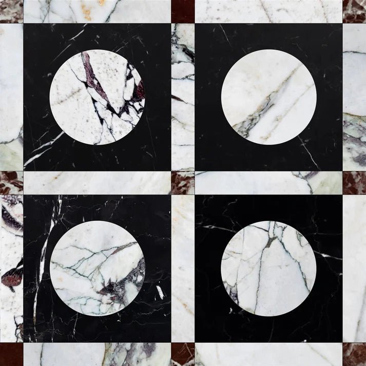 Astra Notte Round Checkered Waterjet Tile Zicana Boutique - Zicana Boutique - 1